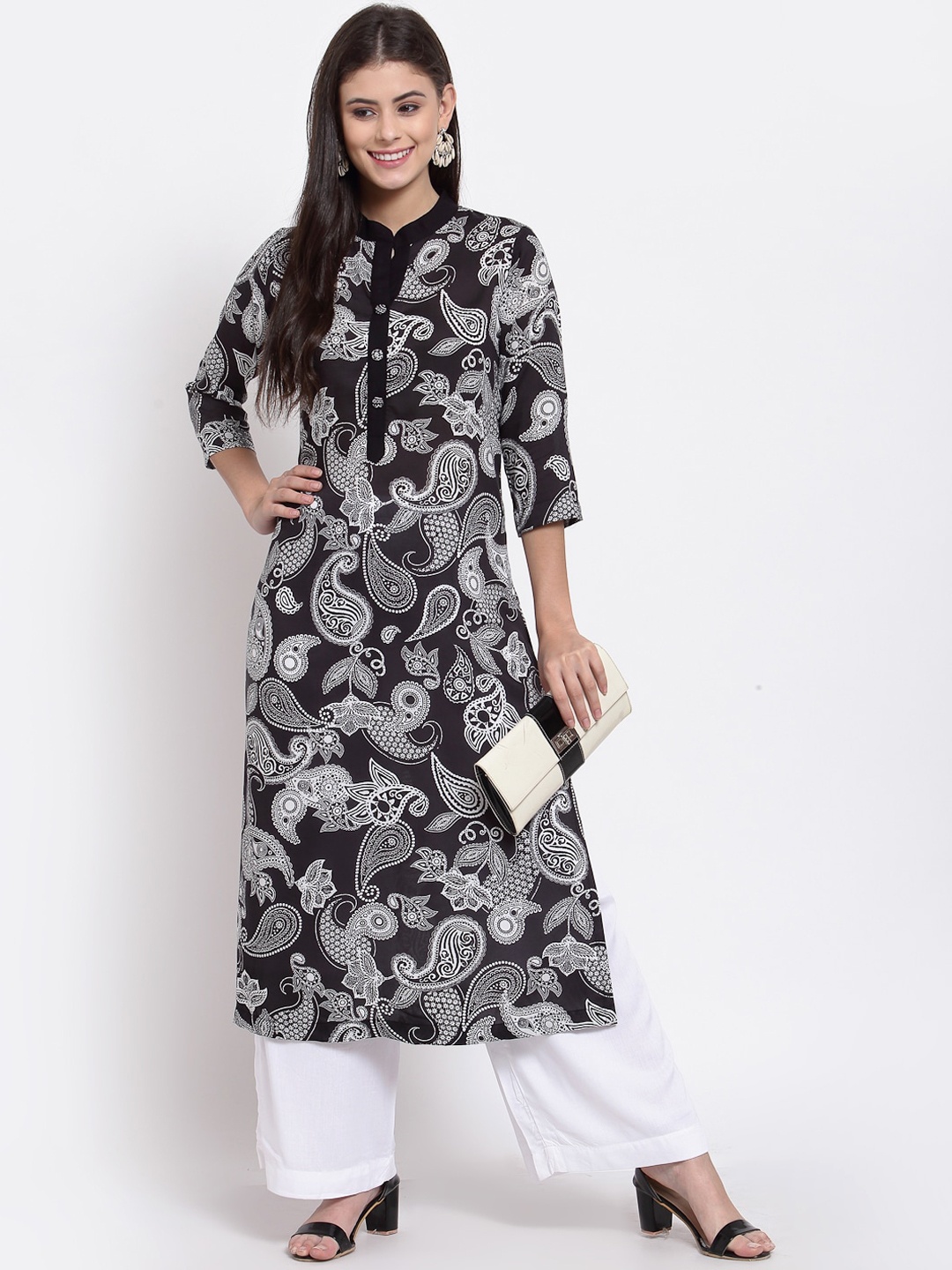 

Just Wow Women Black & White Paisley Printed Kurta