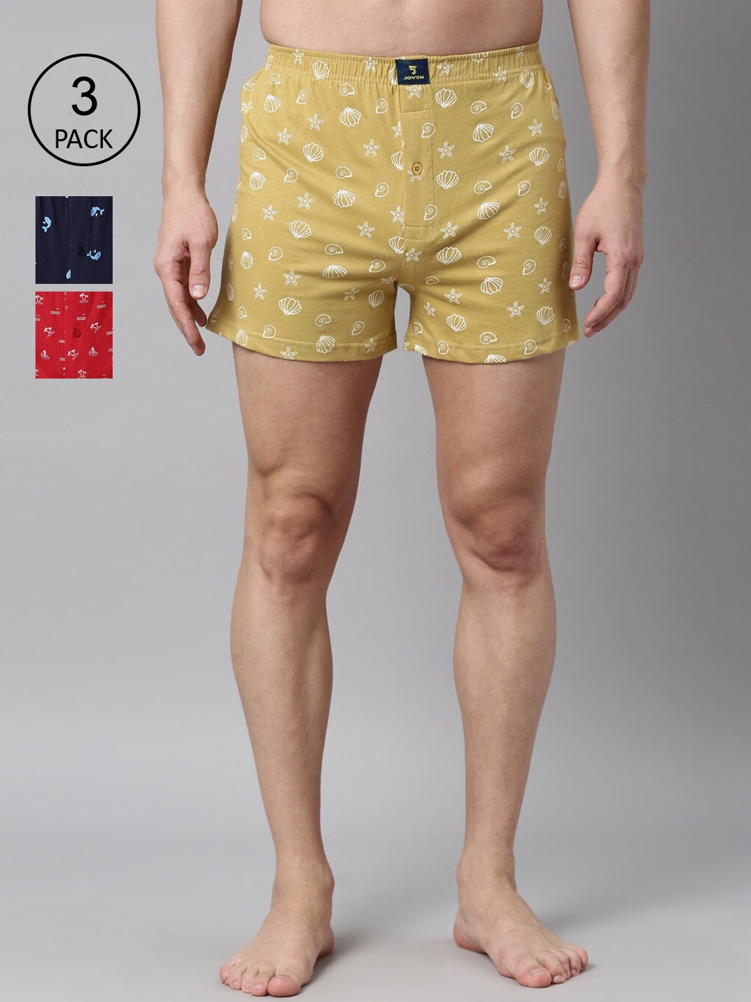 

Joven Men Pack Of 3 Printed Pure Cotton Boxers JB3K-DPSLBC, Navy blue