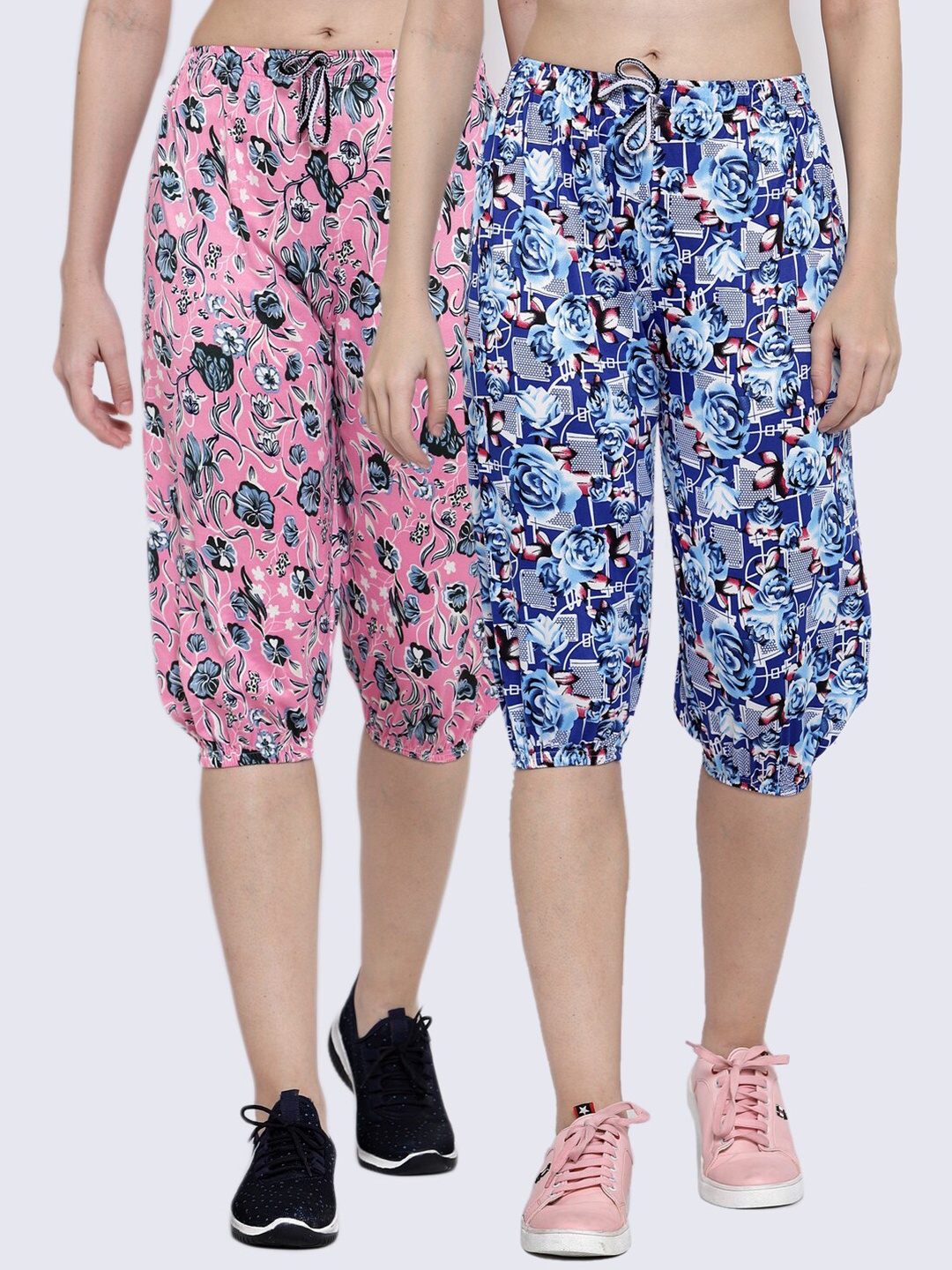 

KLOTTHE Pack Of 2 Women Multicoloured & Pink Printed Capris, Multi
