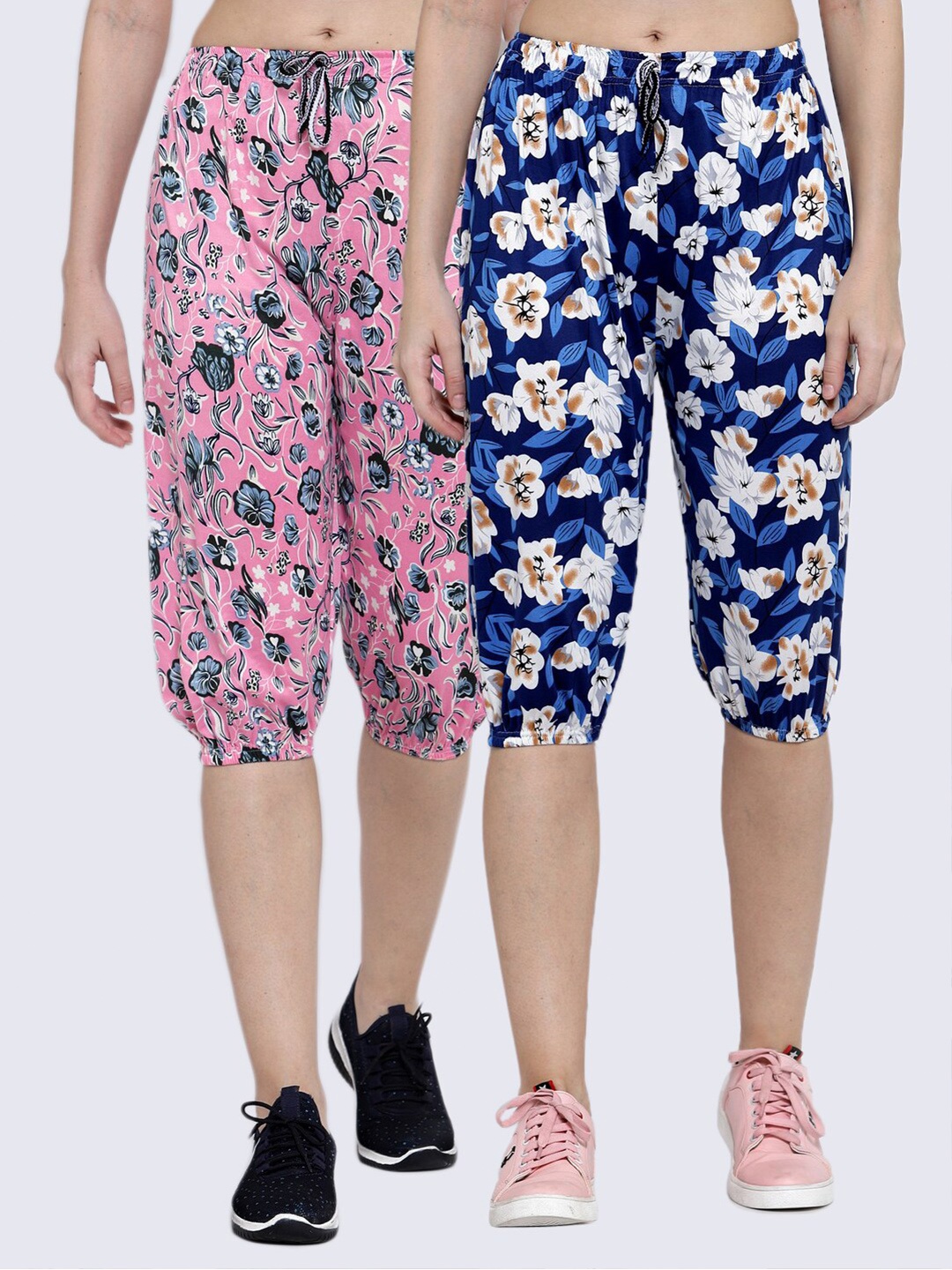 

KLOTTHE Women Set of 2 Blue & Pink Printed Capris
