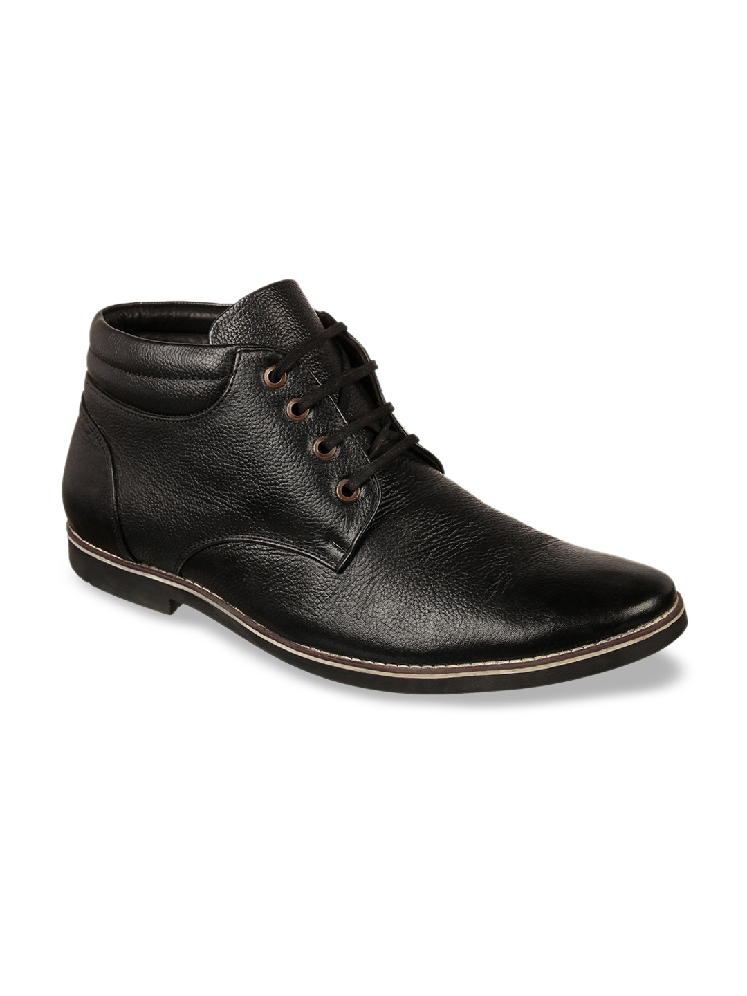 

Vardhra Men Black Textured Leather Flat Boots