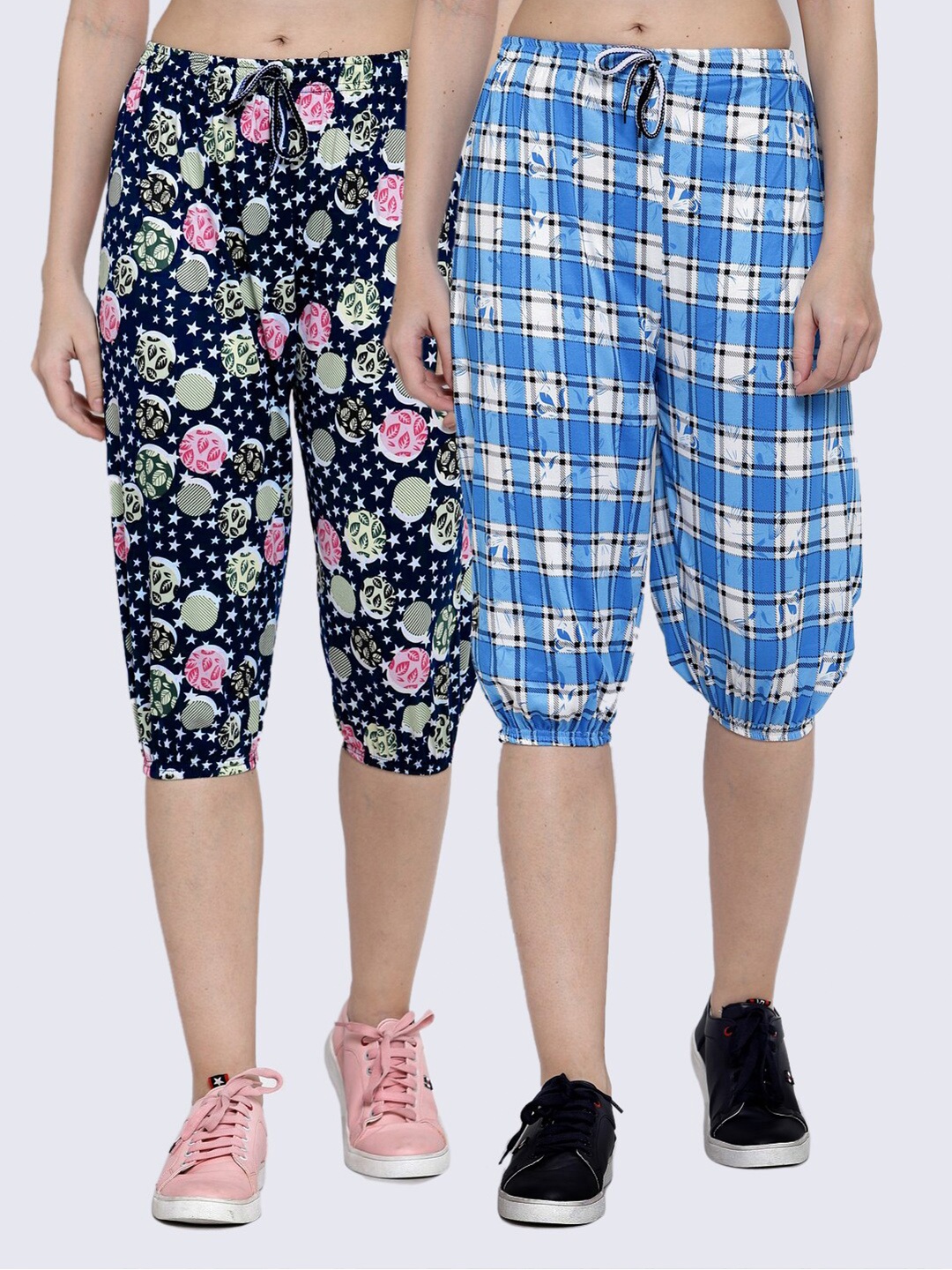 

KLOTTHE Women Pack Of 2 Blue & Navy Blue Printed Capris