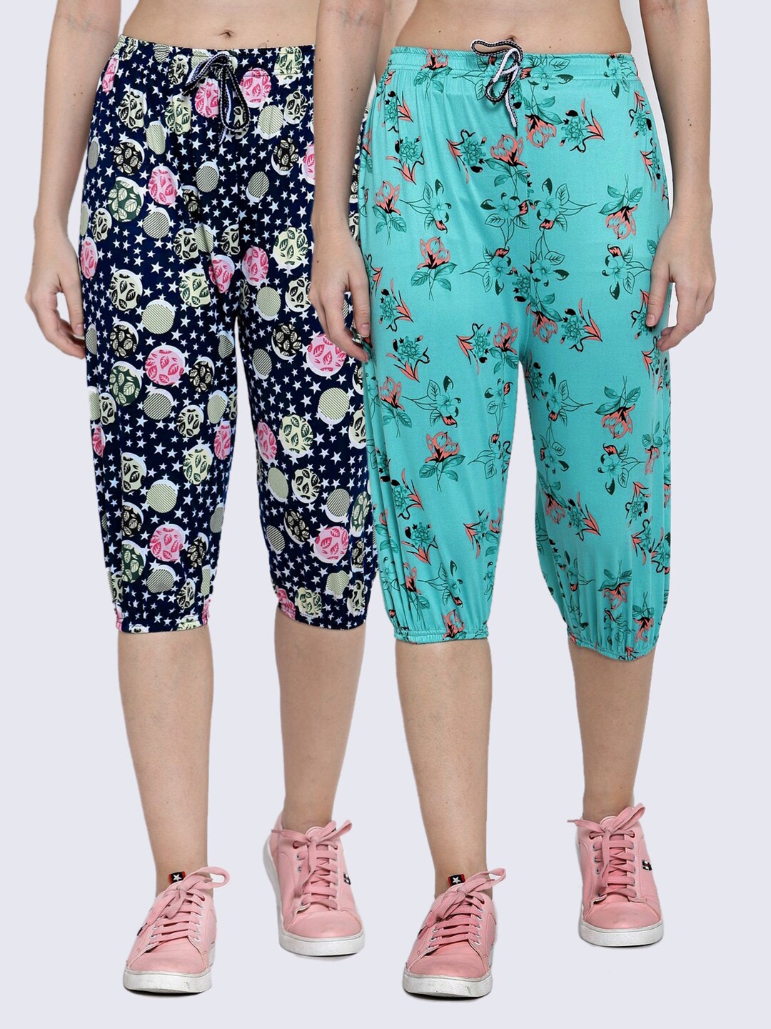 

KLOTTHE Pack Of 2 Women Multicoloured & Navy Blue Printed Capris, Multi