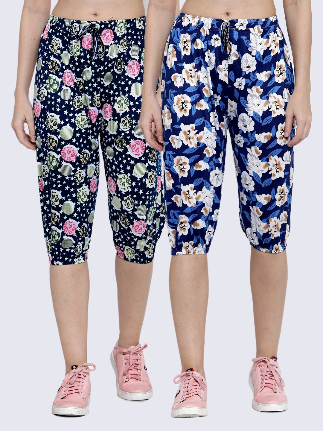 

KLOTTHE Women Pack Of 2 Blue & Navy Blue Printed Capris