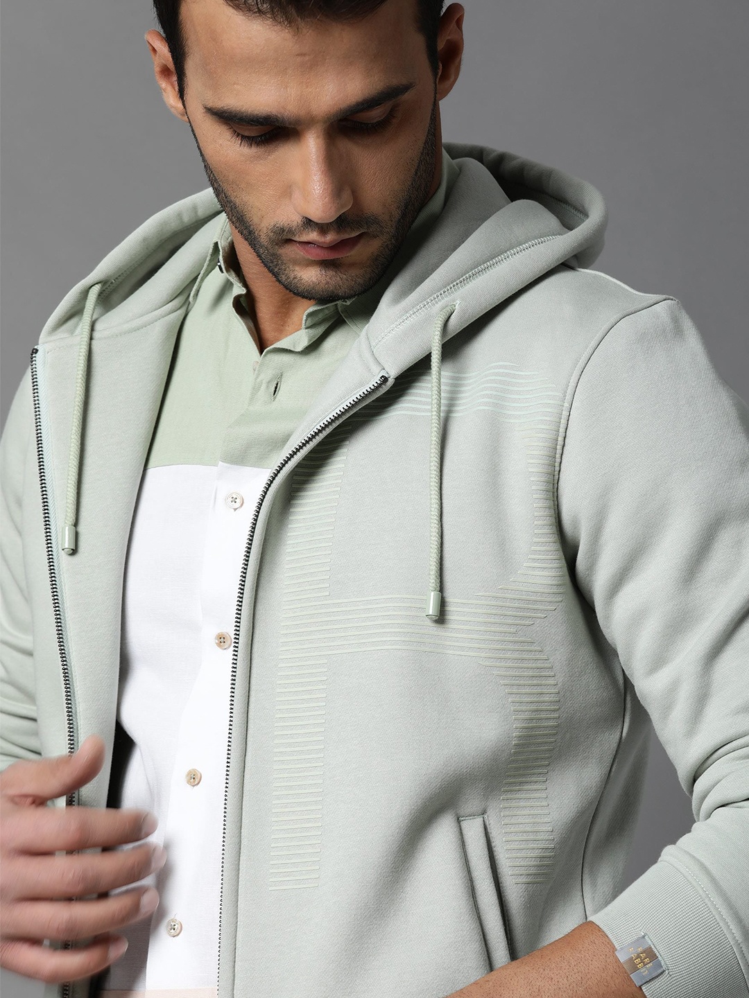 

RARE RABBIT Men Green Hooded Sweatshirt