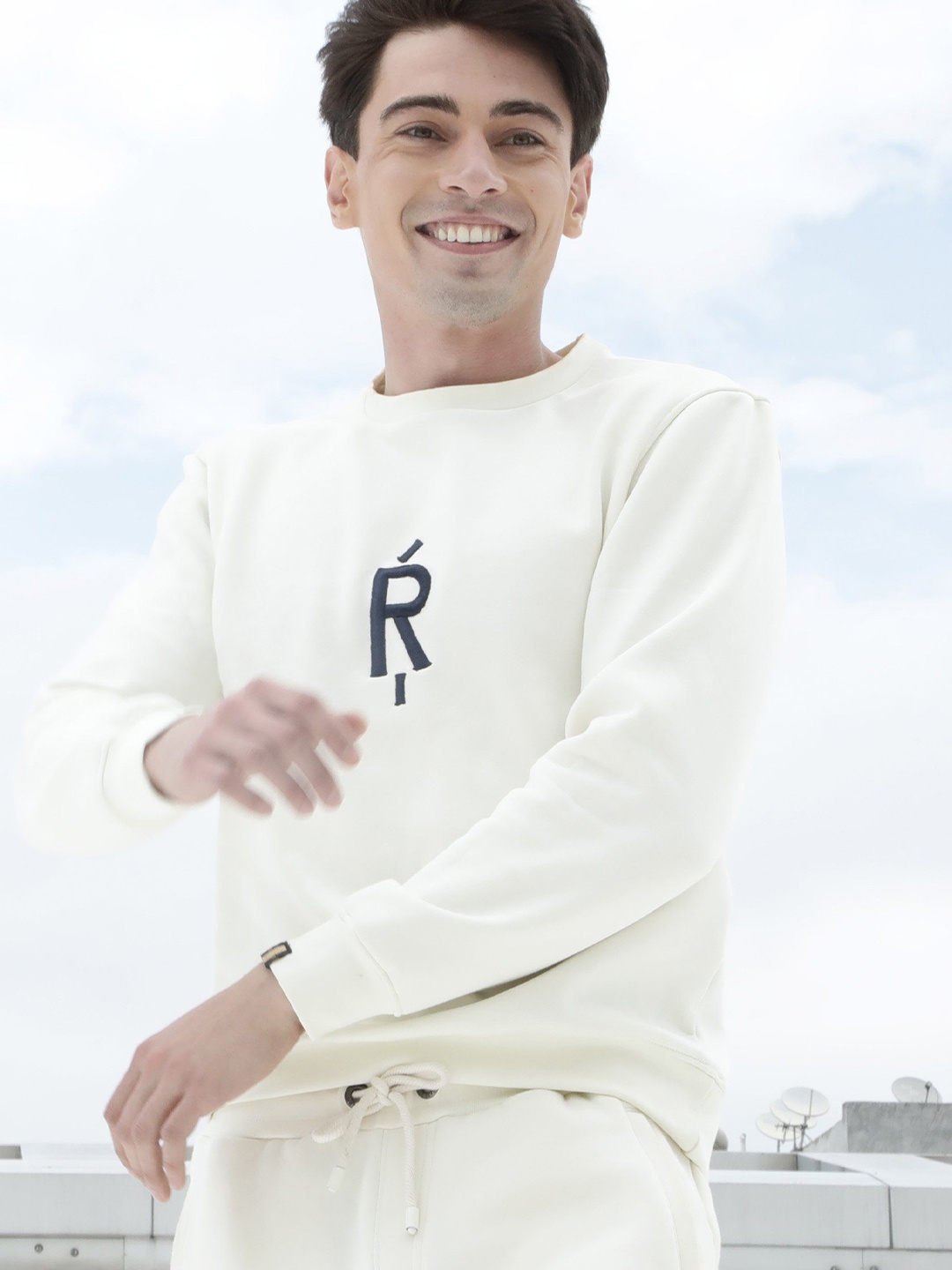 

RARE RABBIT Men Off White Solid Pullover Sweatshirt