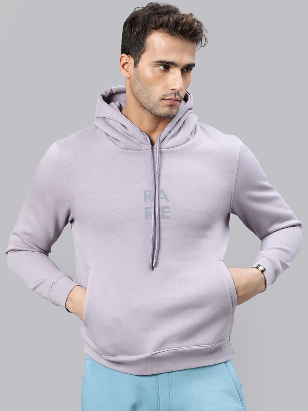 

RARE RABBIT Men Lavender Hooded Sweatshirt