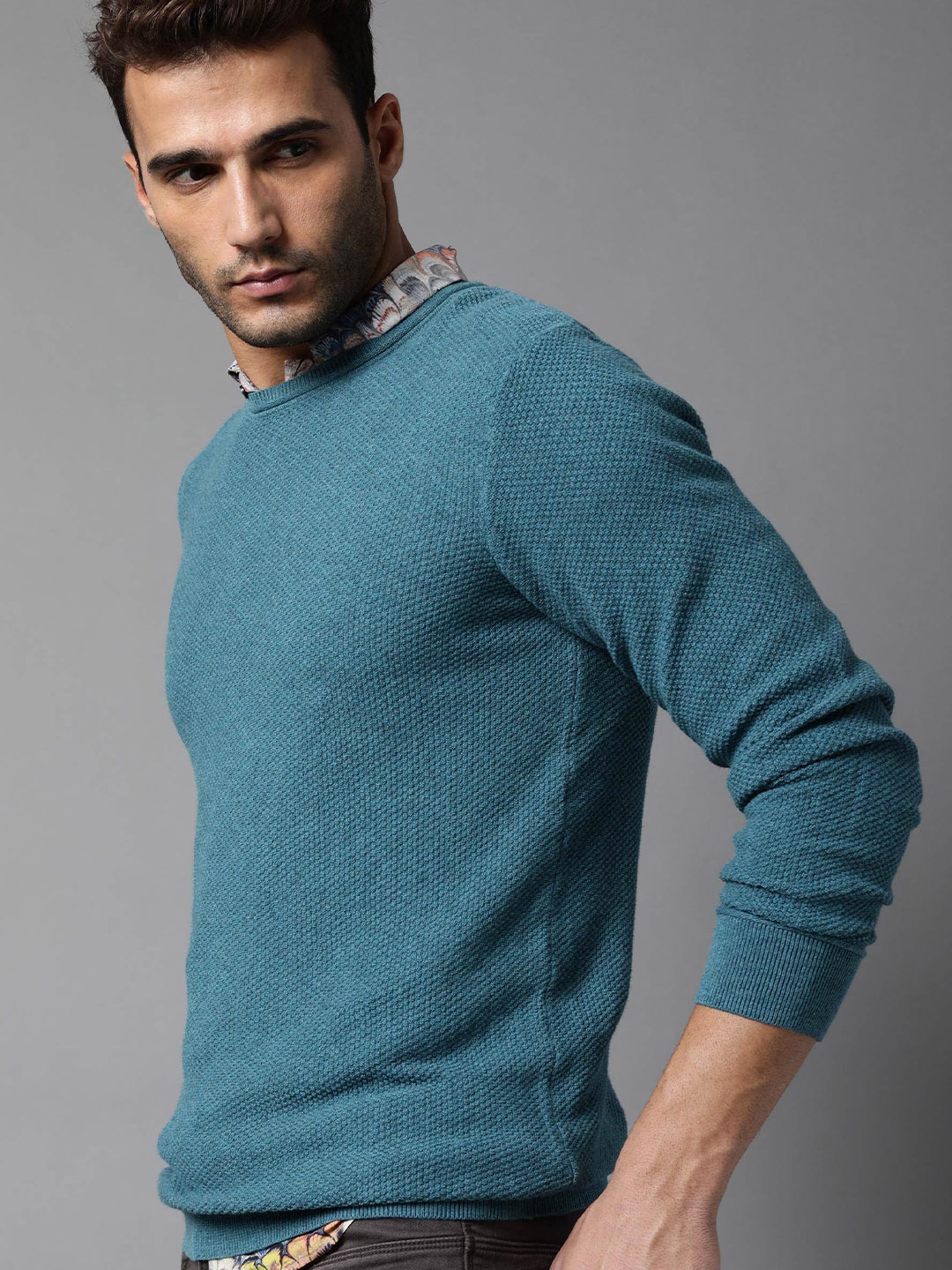 

RARE RABBIT Men Norway Slim Fit Solid Sweatshirt, Turquoise blue