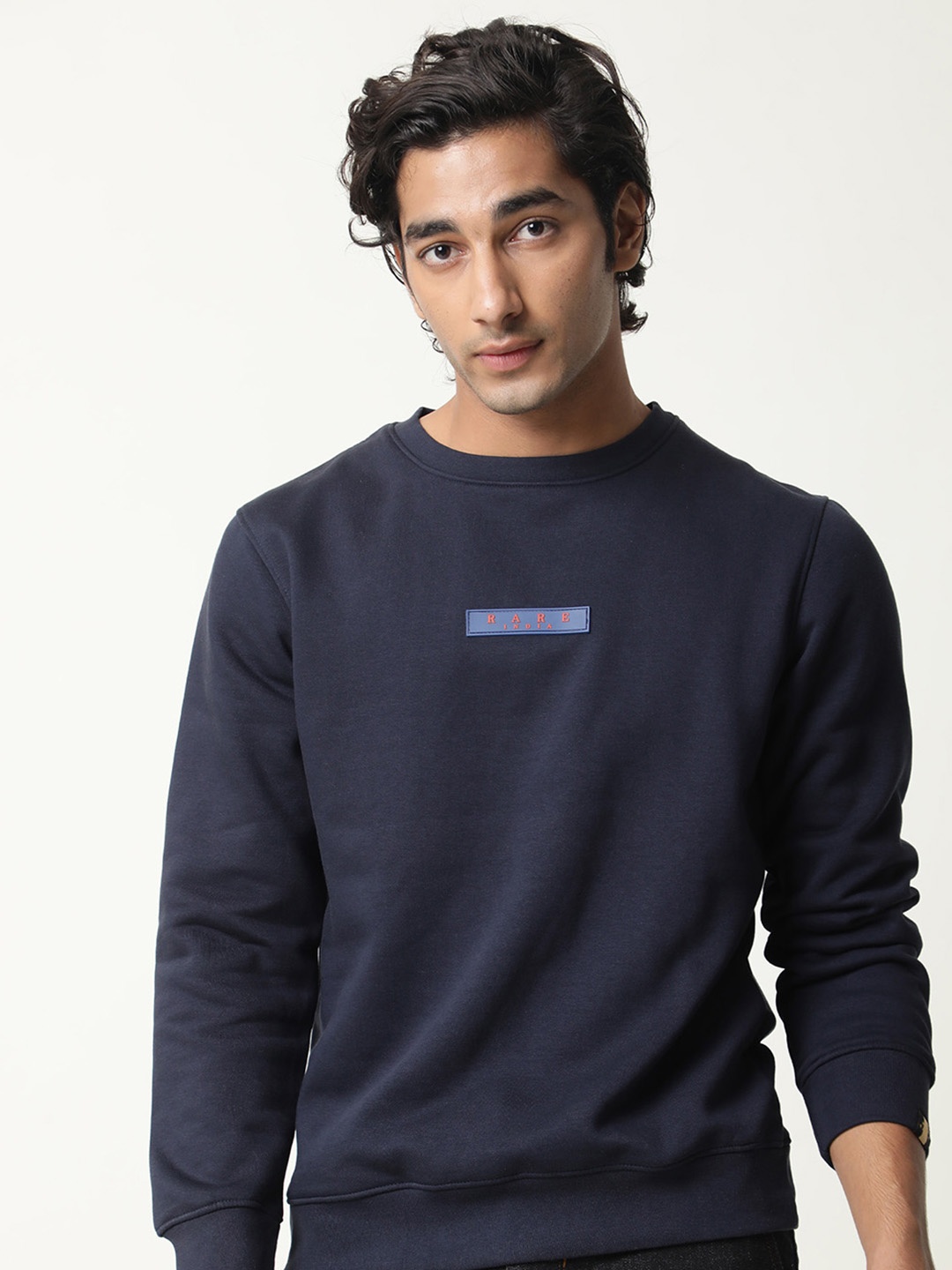 

RARE RABBIT Men Elio Slim Fit Solid Sweatshirt, Navy blue