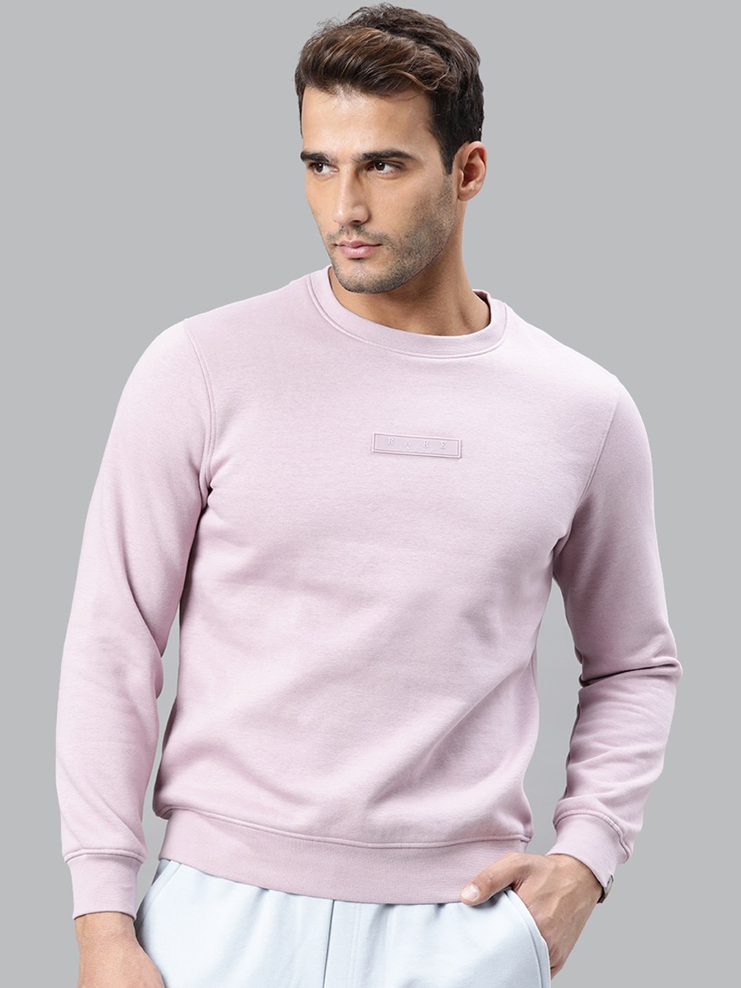 

RARE RABBIT Men Pink Solid Pullover Sweatshirt