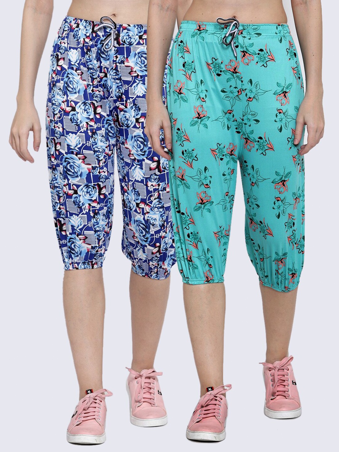 

KLOTTHE Women Pack of 2 Multicoloured Printed Mid Rise Capris, Multi