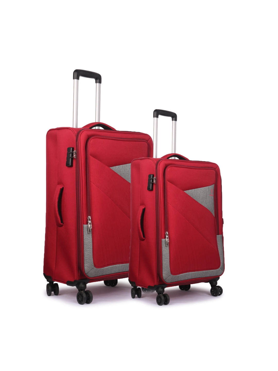 

NOVEX Set Of 2 Red & Grey Solid Soft-Sided Trolley Suitcases 20" & 24"