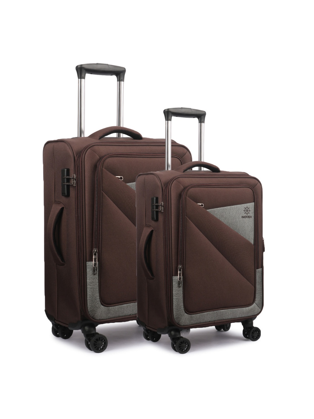 

NOVEX Set Of 2 Brown & Grey Solid Soft-Sided Trolley Suitcases