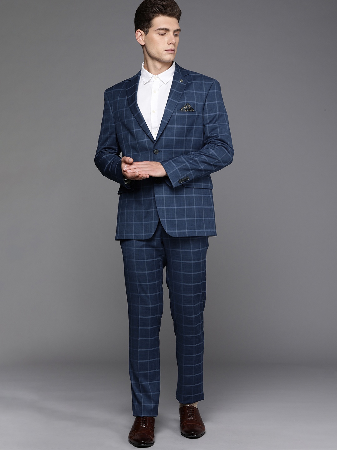 

Theme Men Blue Checked Regular Fit 2 Piece Suit