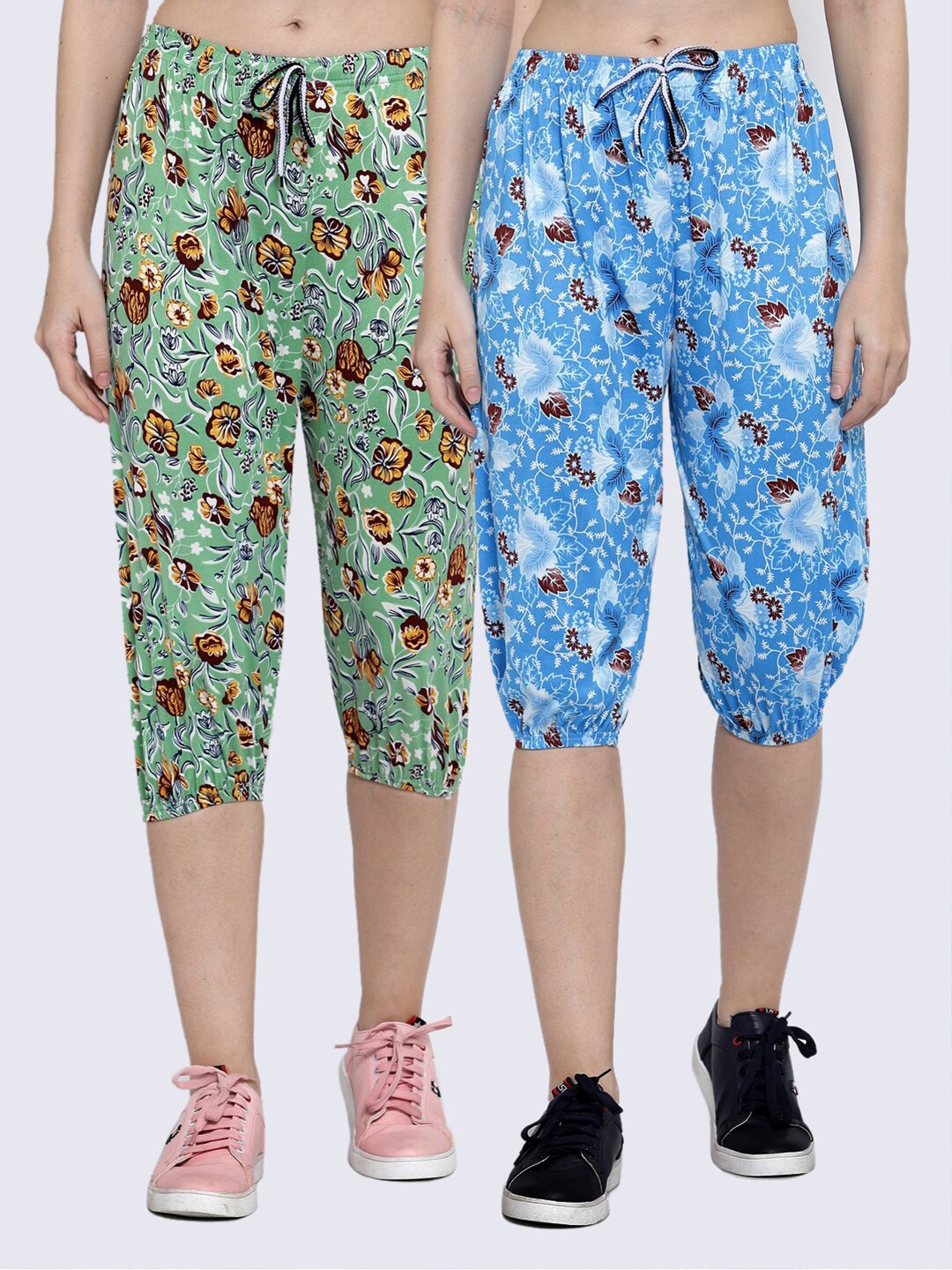 

KLOTTHE Women Pack Of 2 Blue & Green Printed Capris