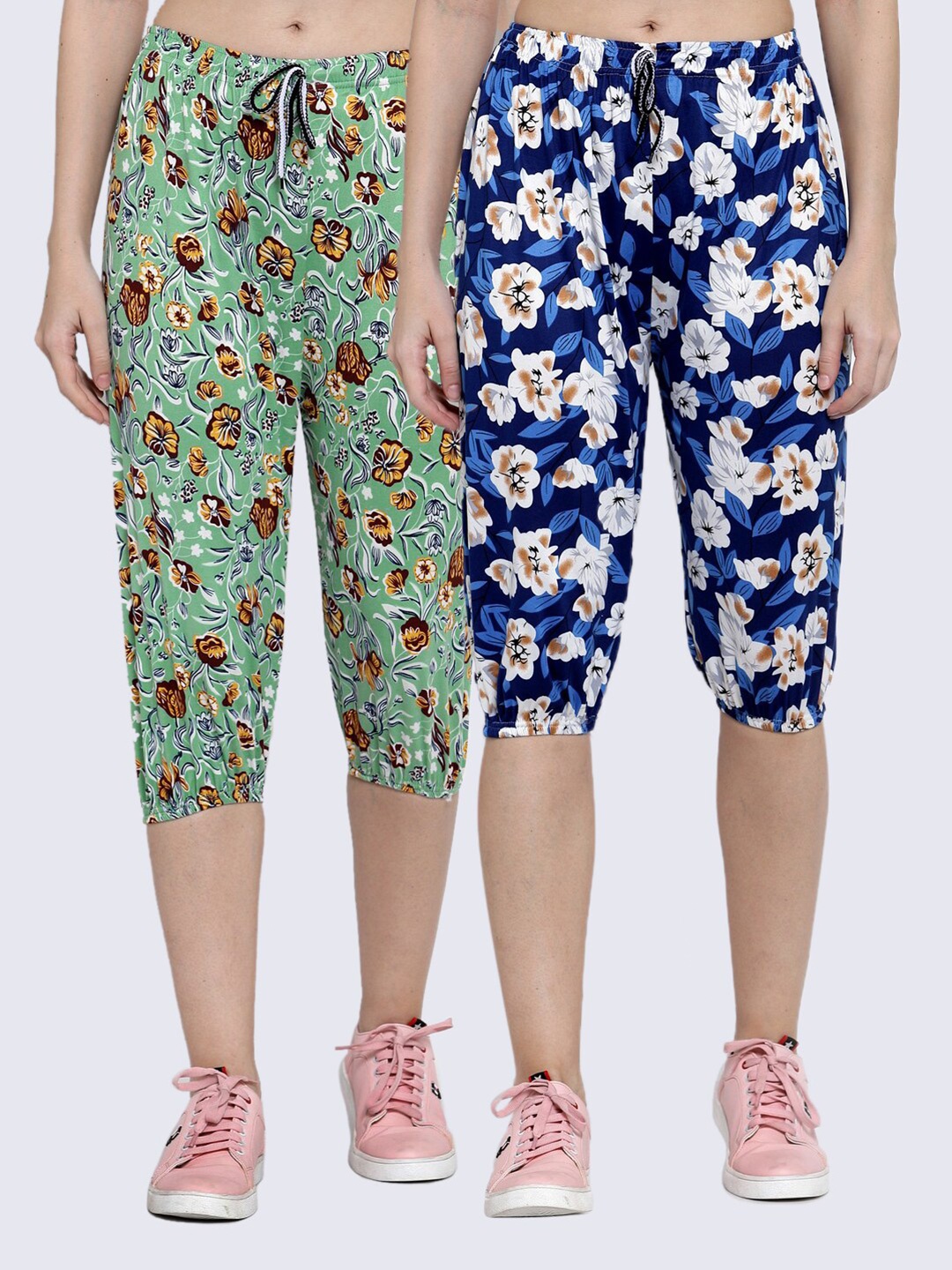 

KLOTTHE Women Blue & Green Set of 2 Printed Capris