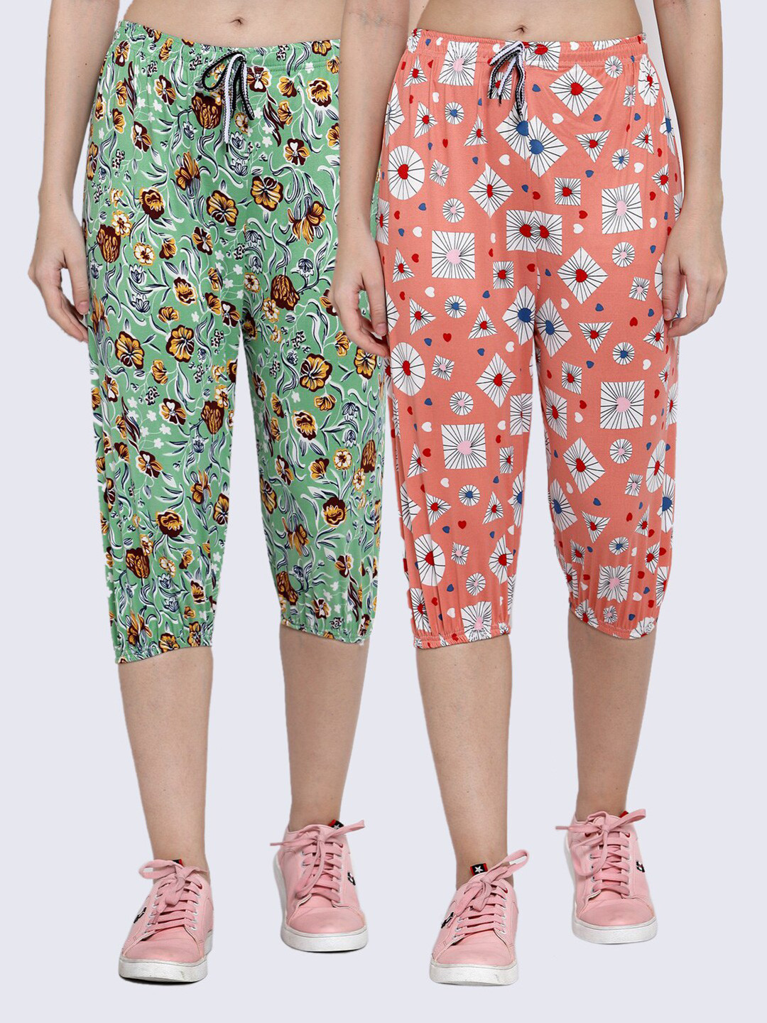 

KLOTTHE Pack Of 2 Women Multicoloured & Green Printed Capris, Multi