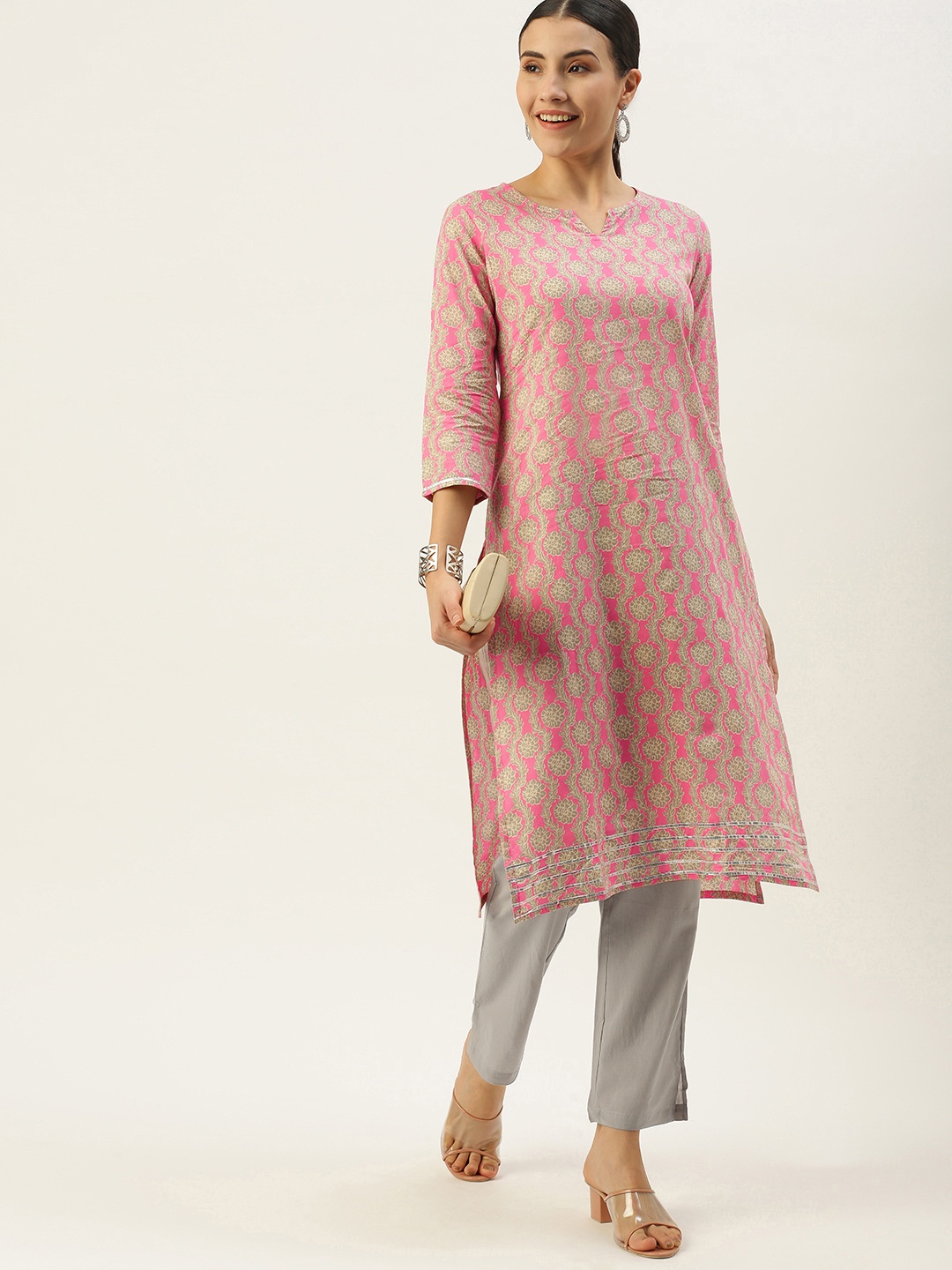 

Saanjh Women Pink Ethnic Motifs Printed Regular Pure Cotton Kurta with Palazzos