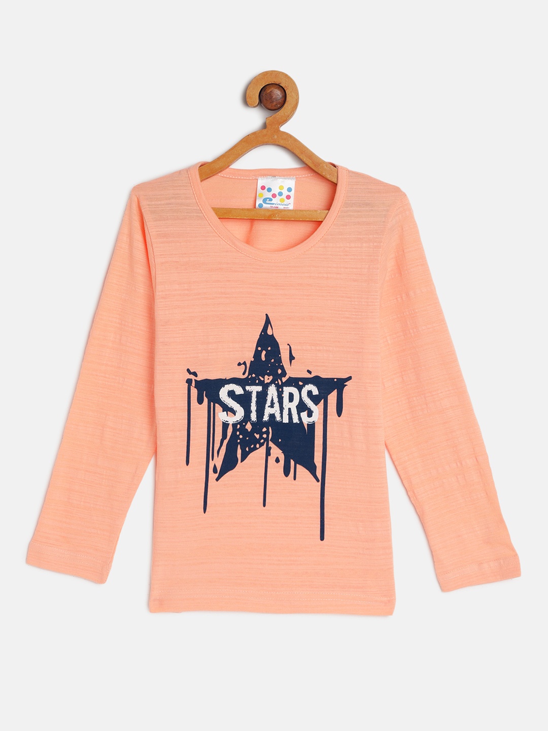 

Eimoie Girls Peach-Coloured Printed Cotton T-shirt