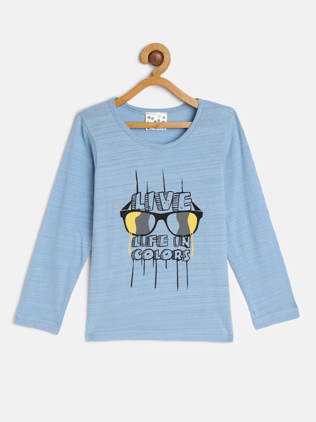 

Eimoie Girls Blue Printed Cotton T-shirt
