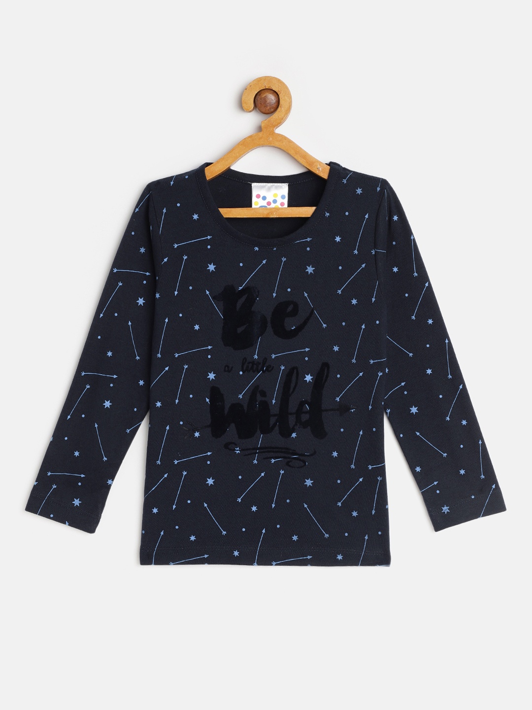 

Eimoie Girls Navy Blue Printed Cotton T-shirt
