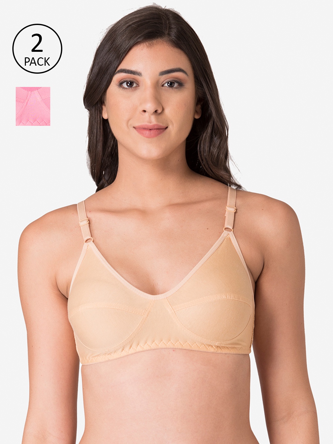

KOMLI Set of 2 Beige & Pink Full Coverage T-shirt Bras