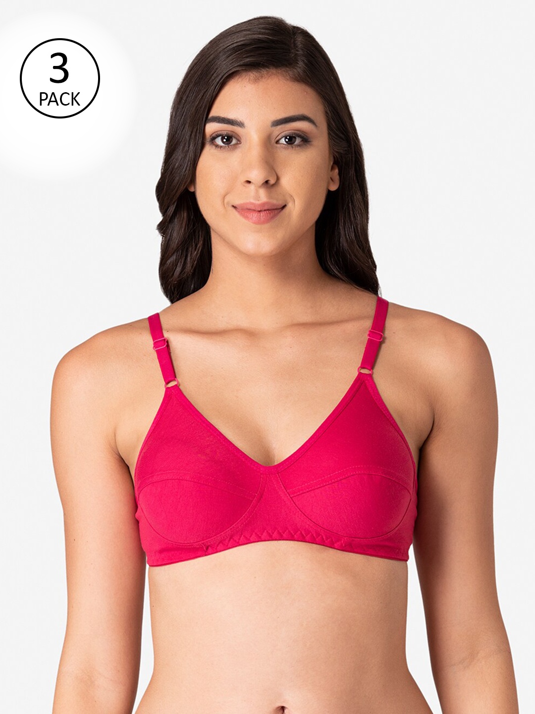 

KOMLI Women Pink Pack of 3 Full Coverage T-shirt Bra- K-9116-3PC-DPK