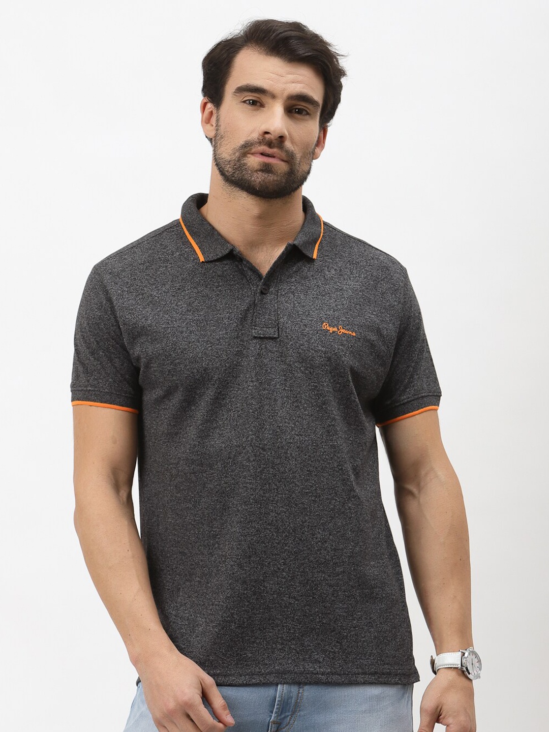 

Pepe Jeans Men Grey Polo Collar T-shirt