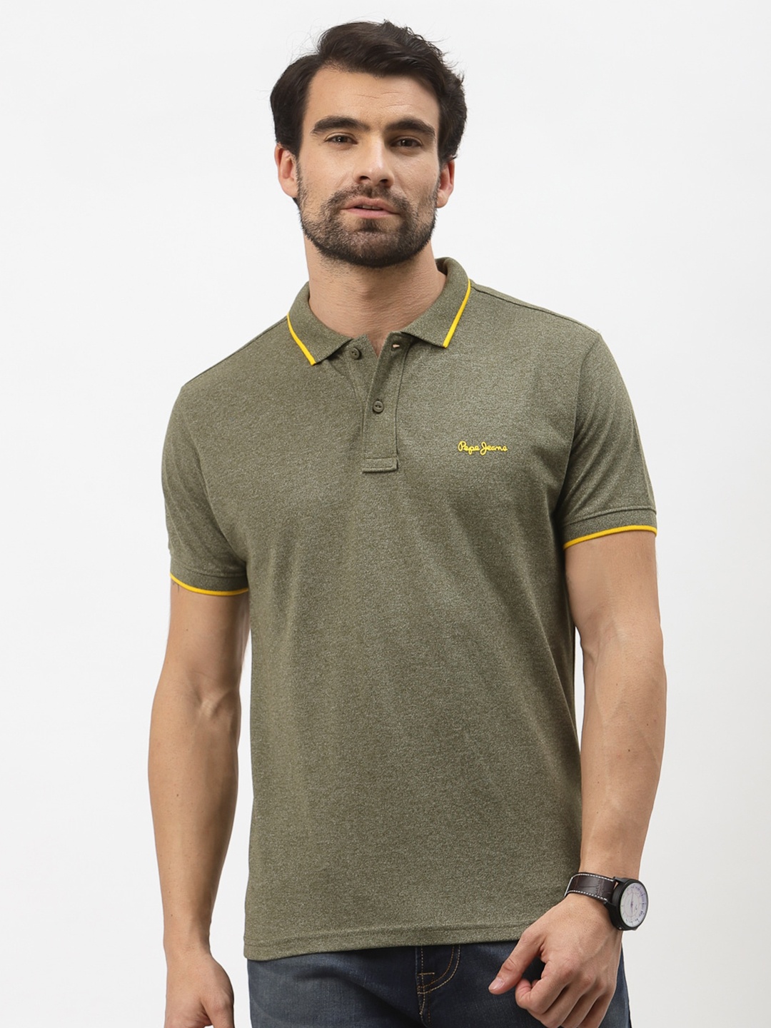 

Pepe Jeans Men Olive Green Polo Collar T-shirt