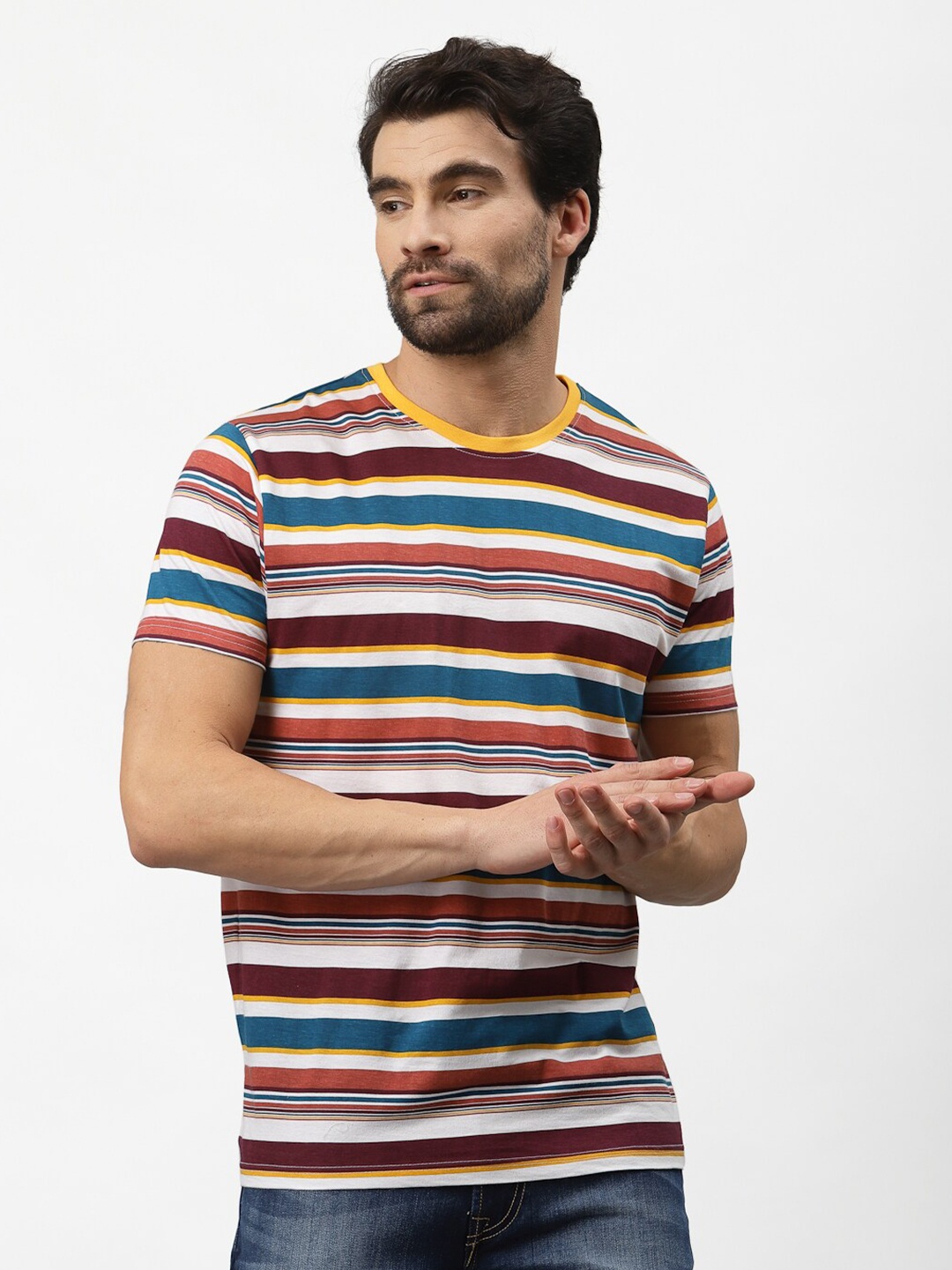 

Pepe Jeans Men Red Striped Slim Fit T-shirt