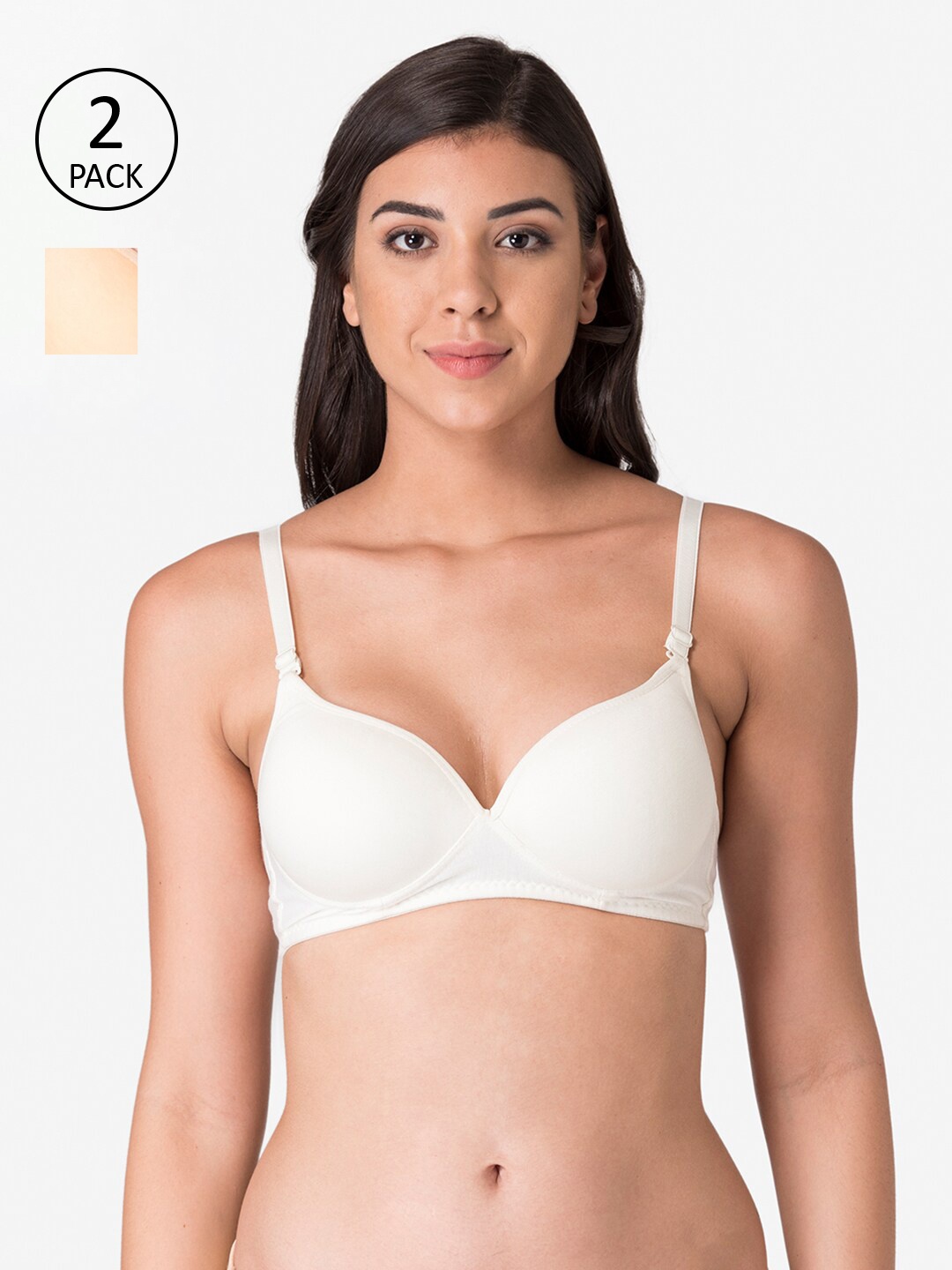 

KOMLI Off White & Beige T-shirt Bra Heavily Padded-K-915-OFFW-2PC-SK