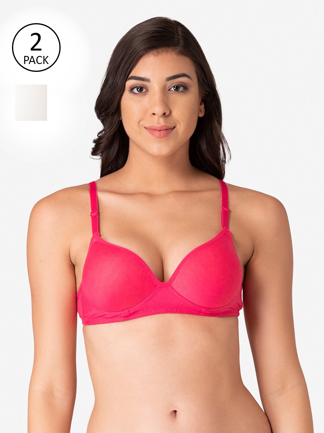 

KOMLI Set of 2 Pink & White Heavily Padded T-shirt Bras