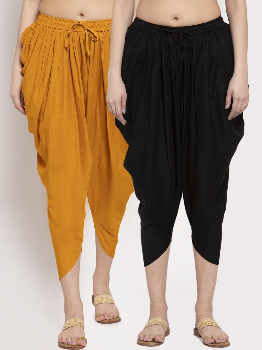 

Miaz Lifestyle Women Pack Of 2 Solid Loose-Fit Cropped Dhoti Pants, Mustard