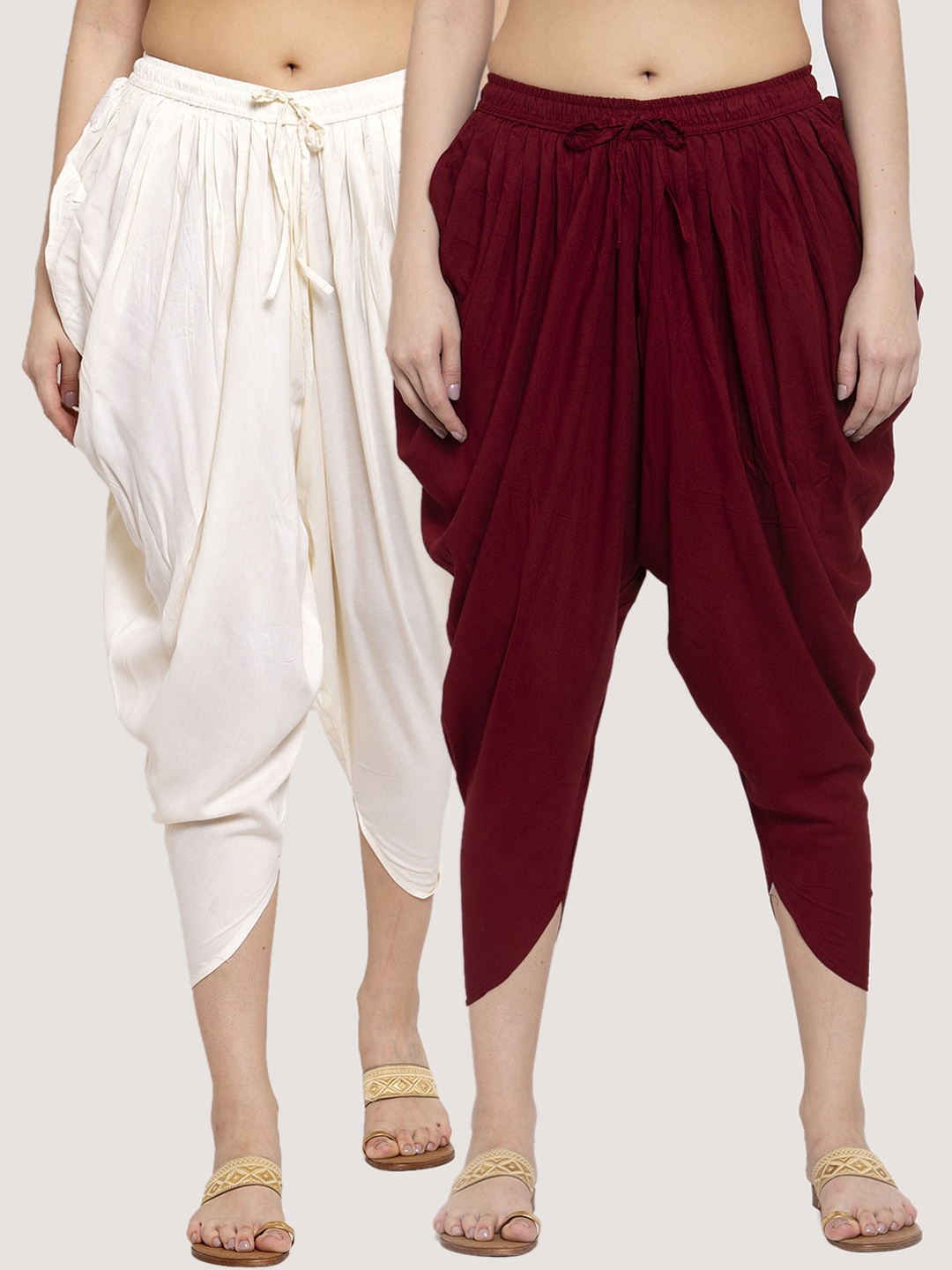 

Miaz Lifestyle Women Pack Of 2 Solid Dhoti Salwar, Off white