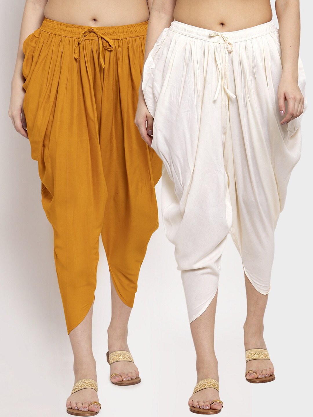 

Miaz Lifestyle Women Pack Of 2 Solid Loose-Fit Dhoti Salwars, Mustard