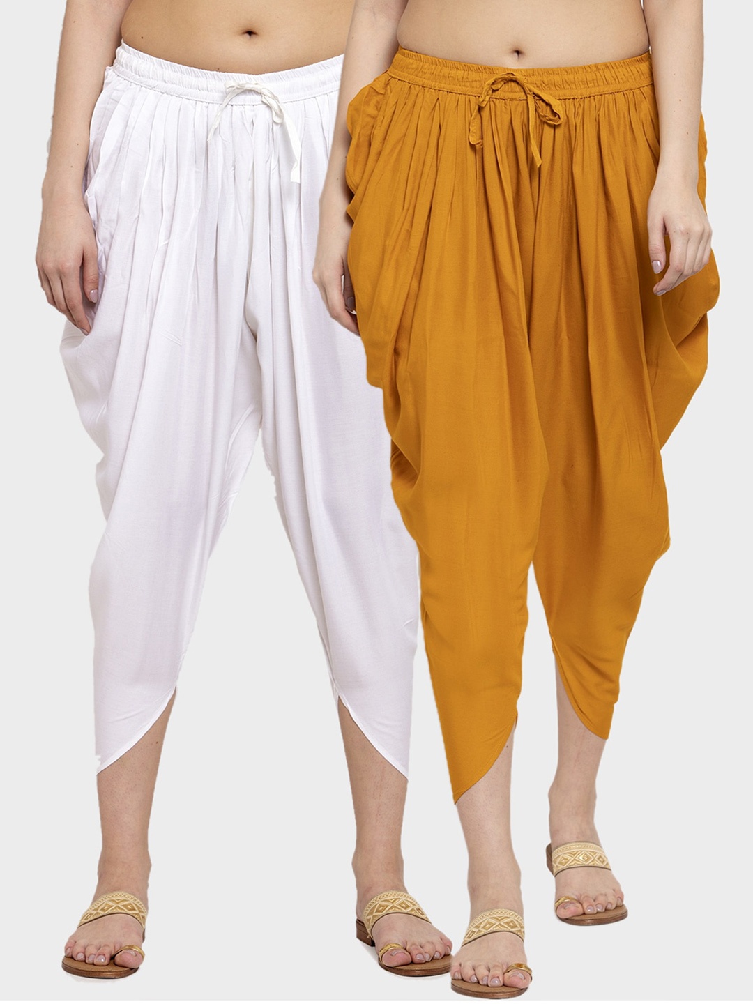 

Miaz Lifestyle Women Pack Of 2 Solid Loose-Fit Dhoti Salwars, Mustard