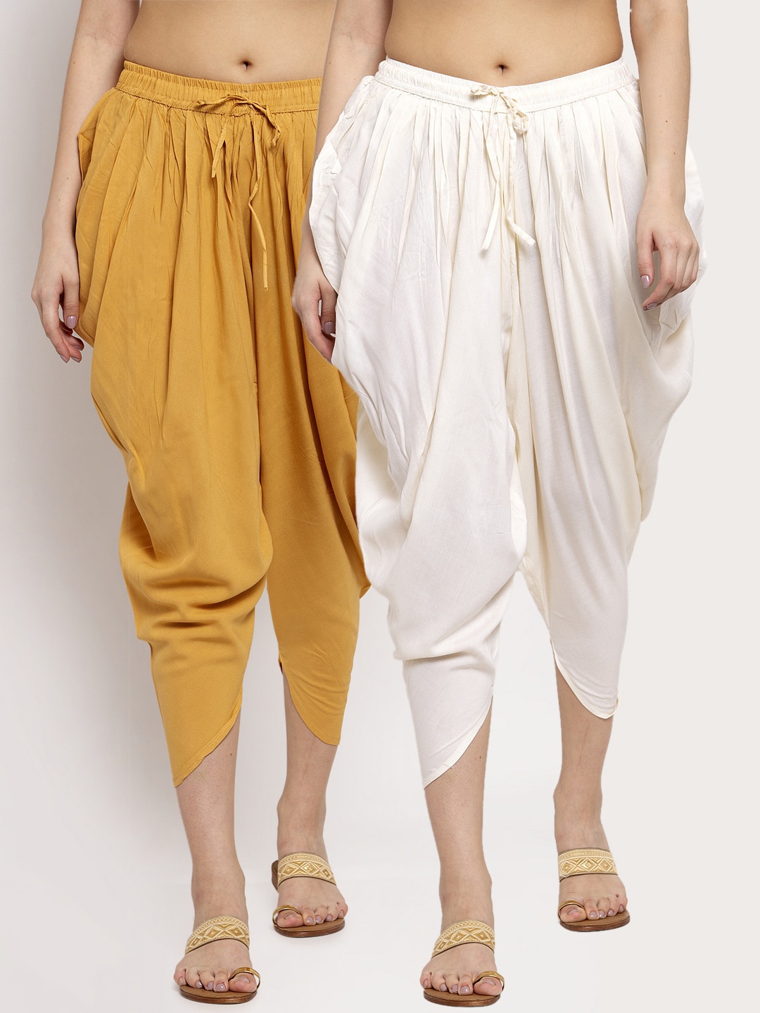 

Miaz Lifestyle Women Pack Of 2 Solid Loose-Fit Dhoti Salwars, Mustard