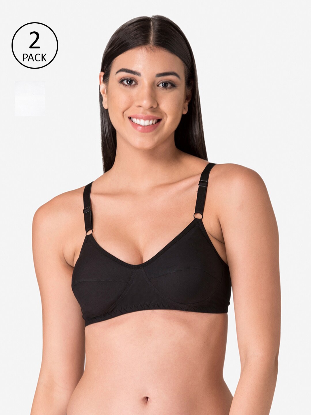 

KOMLI Pack Of 2 White & Black Solid Everyday Bras - Non-Wired Non-Padded