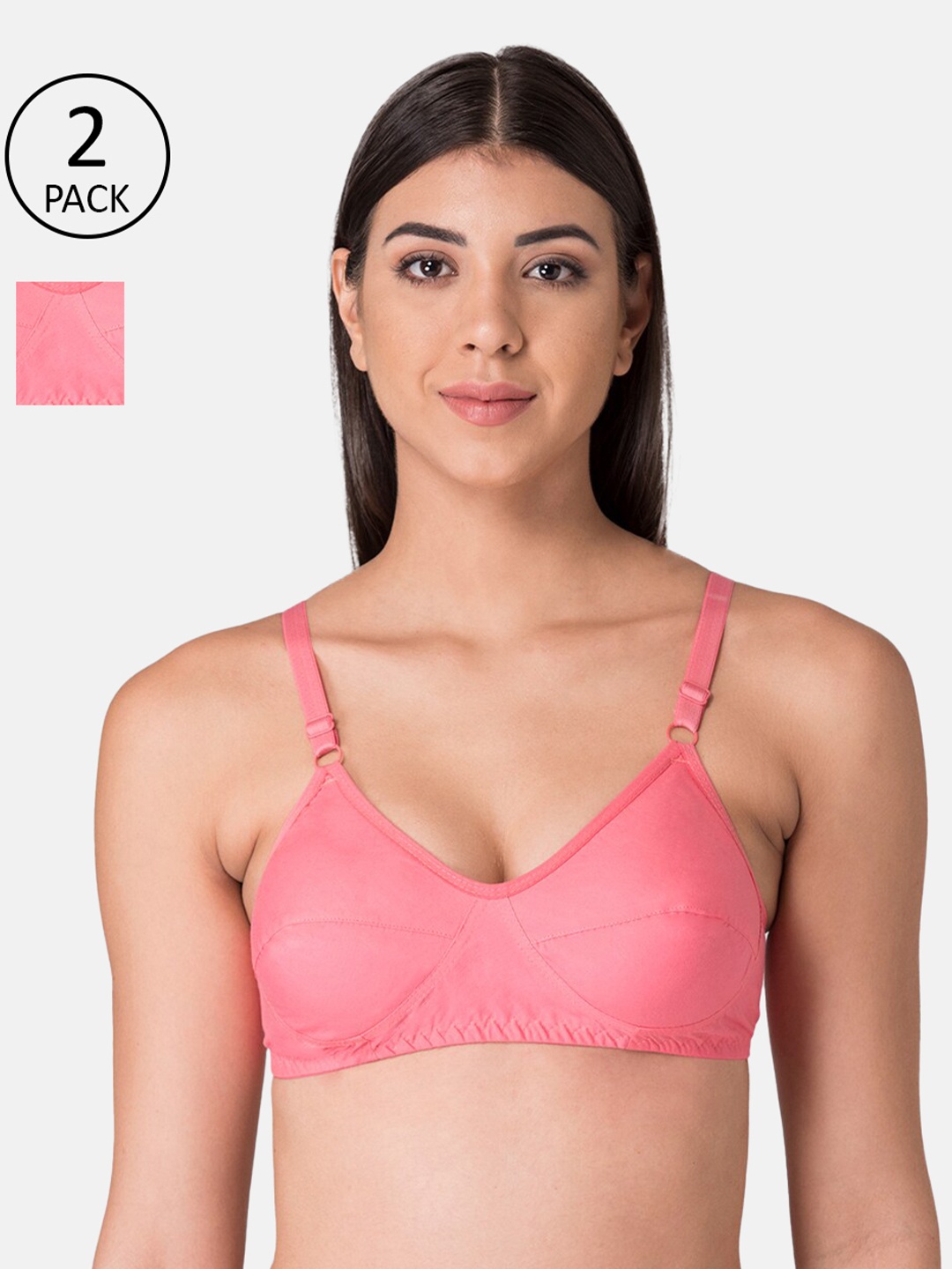 

KOMLI Pack of 2 Coral Solid Non Wired Full Coverage T-shirt Bra K-9315-2PC-CRL-Coral