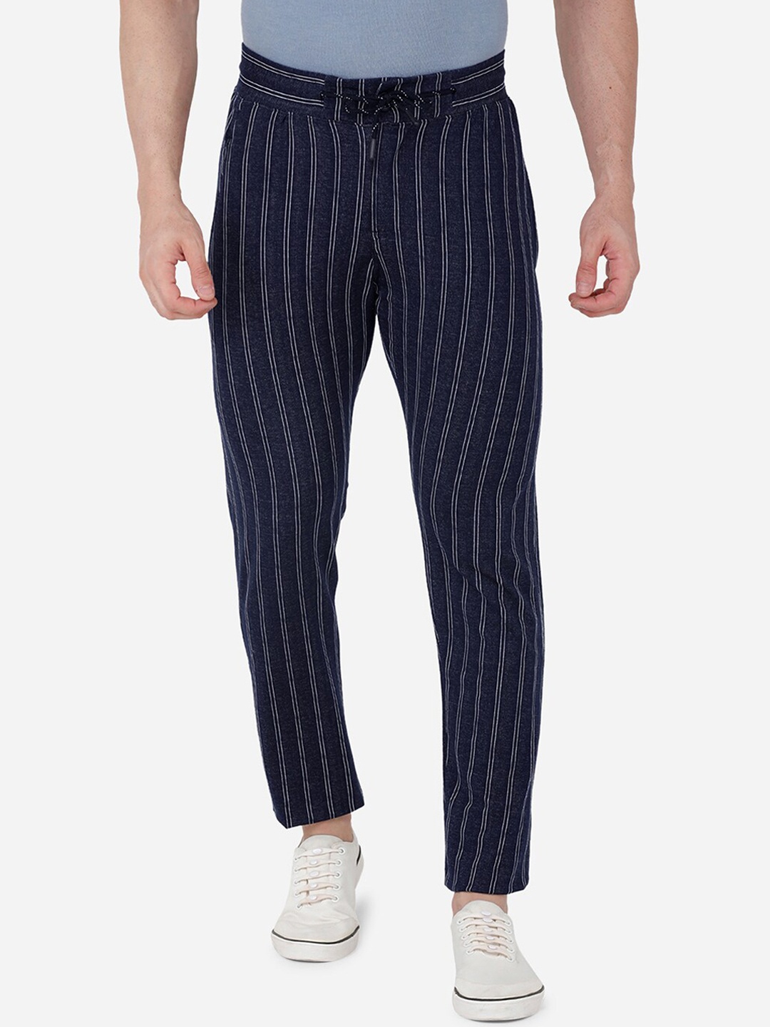 

beevee Men Navy Blue Striped Track Pants