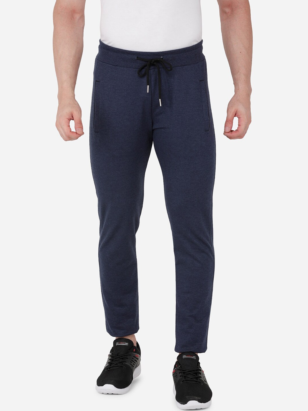

beevee Men Navy Blue Solid Cotton Track Pants
