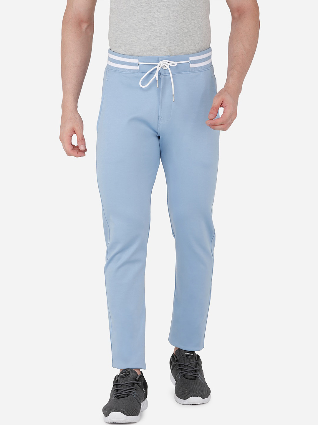 

Beevee Men Blue & White Solid Narrow-Fit Track Pants