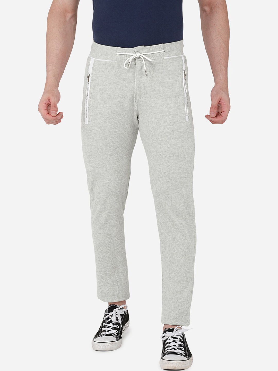 

beevee Men Grey Melange Solid Cotton Track Pants