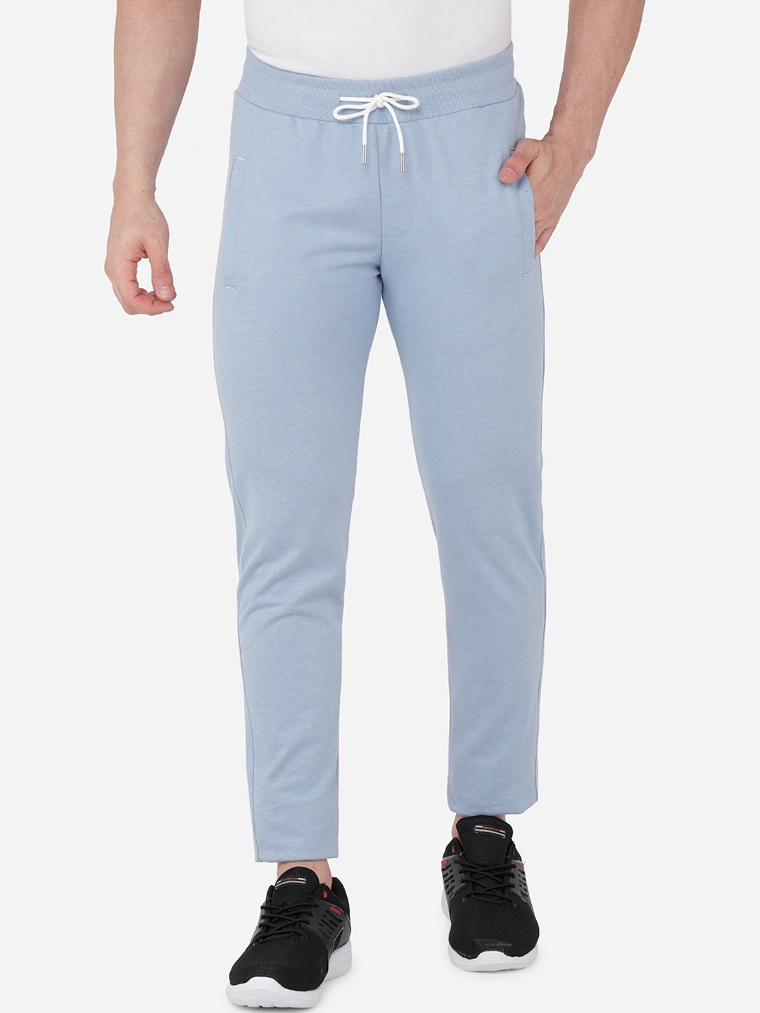 

beevee Men Blue & White Solid Straight-Fit Cotton Track Pants