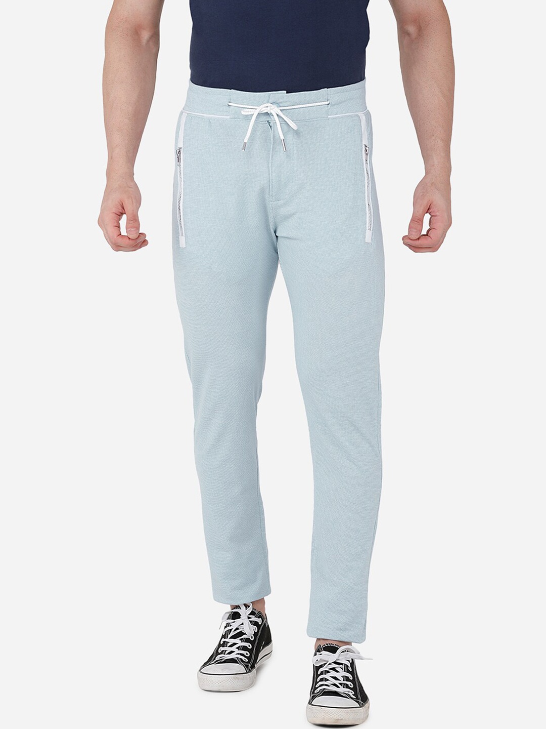 

beevee Men Blue Solid Narrow-Fit Track Pants