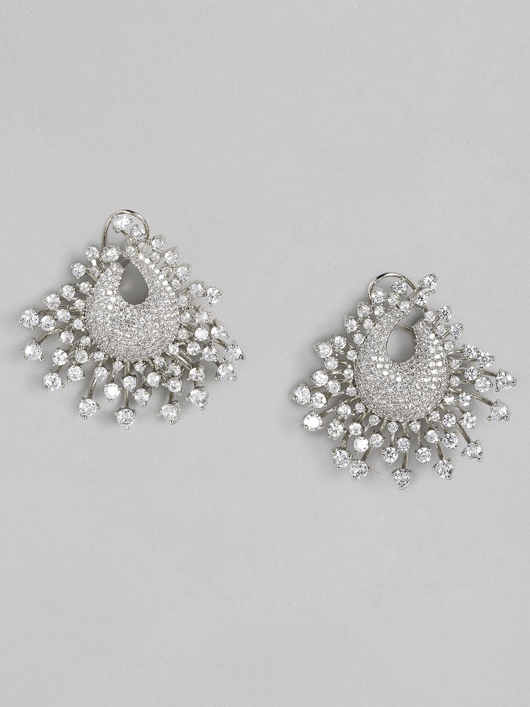 

MIDASKART Silver-Toned Rhodium-Plated Teardrop Shaped Studs Earrings