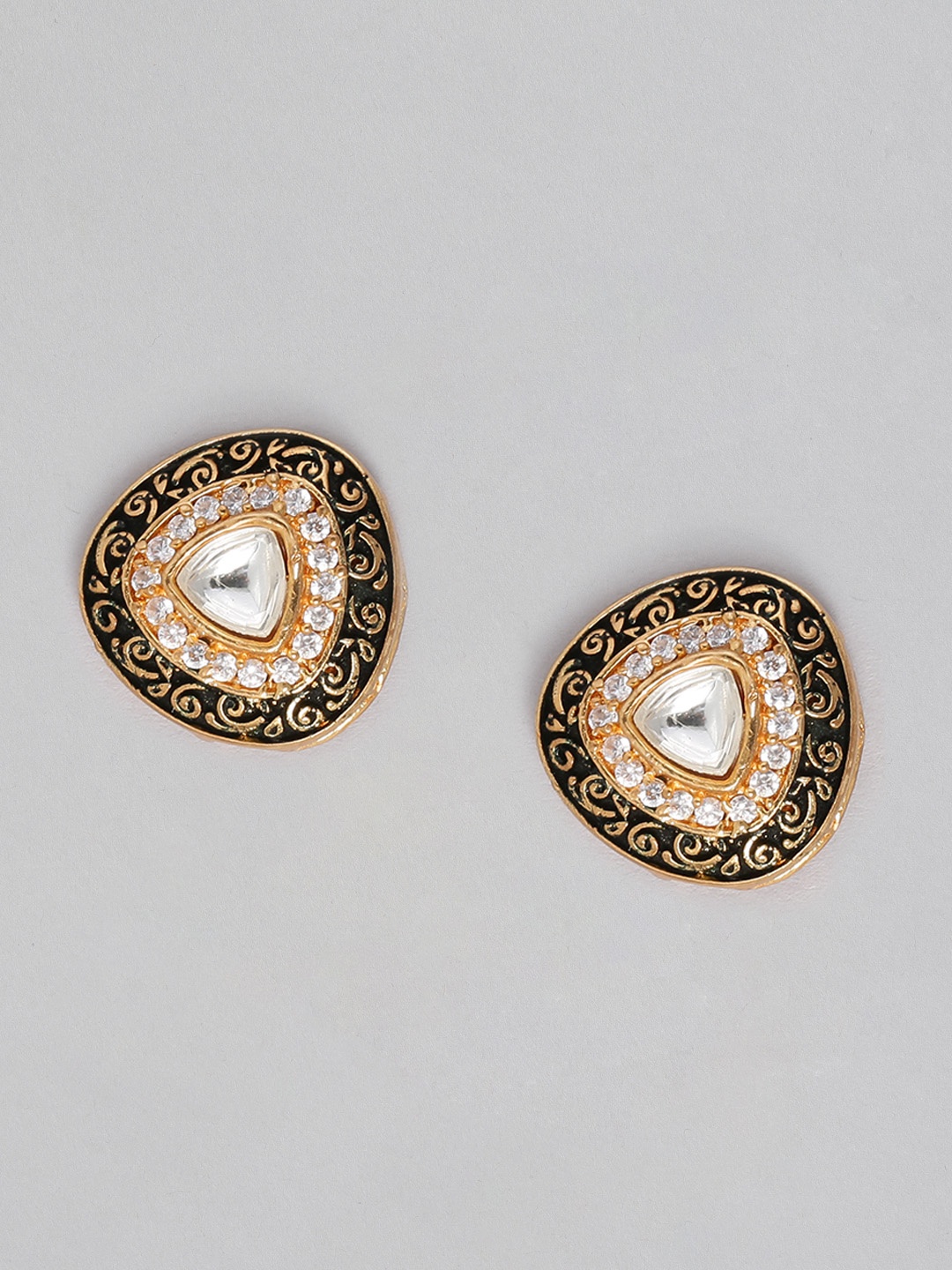 

MIDASKART Gold-Toned & Black Circular Studs Earrings