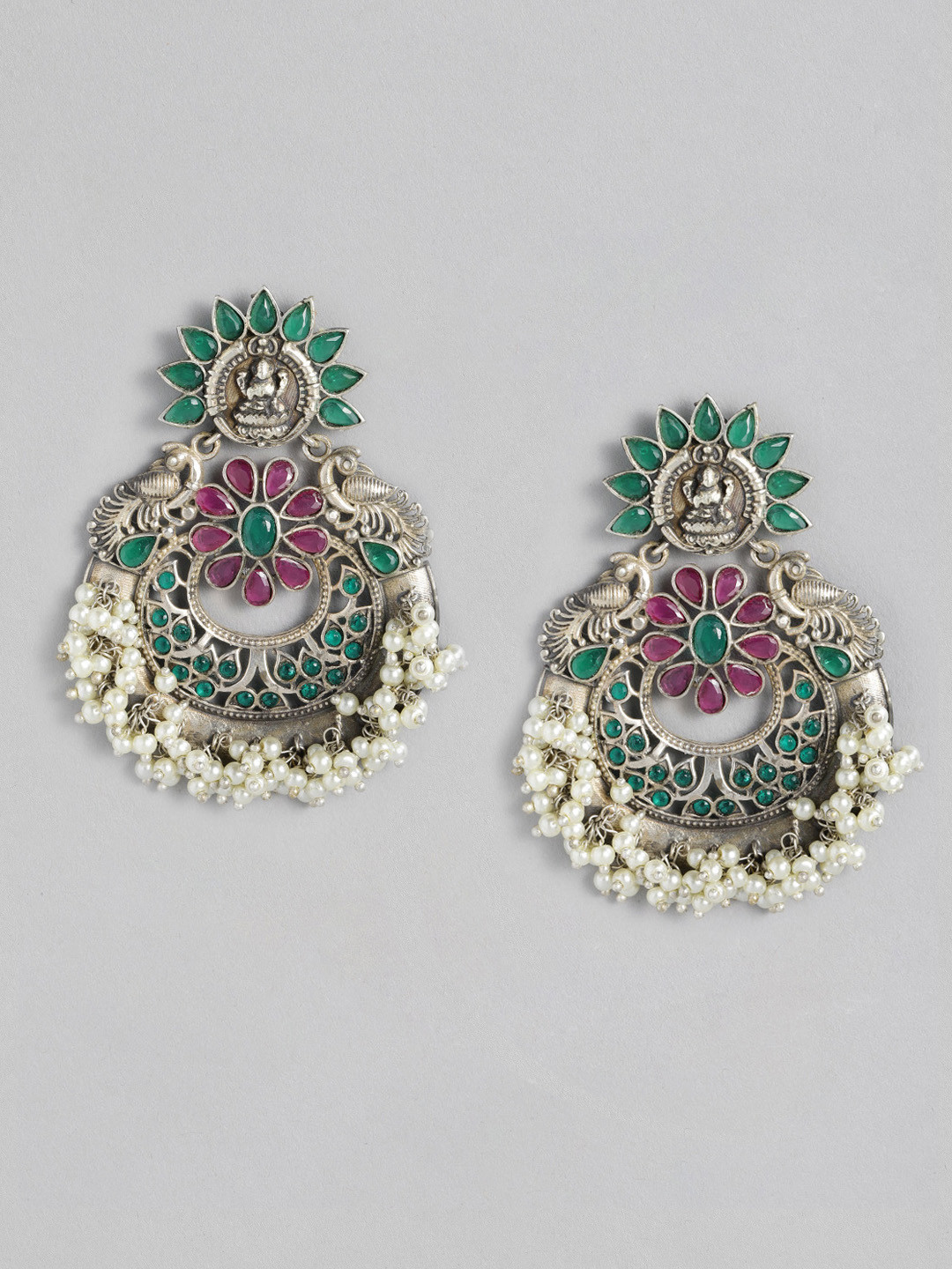 

MIDASKART Silver-Toned & Purple Floral Drop Earrings