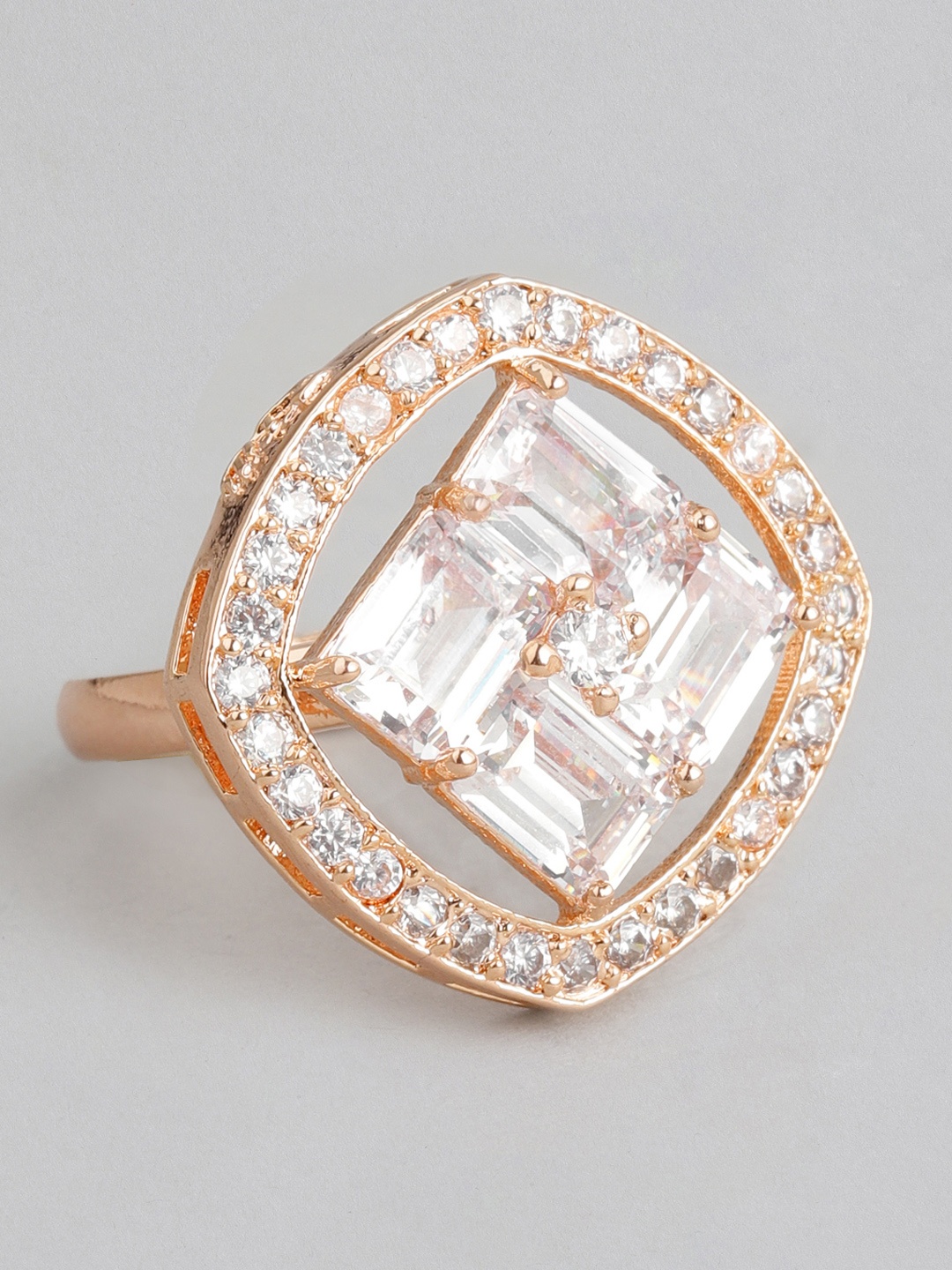 

MIDASKART Women Rose Gold-Toned Handcrafted Cubic Zirconia Finger Ring