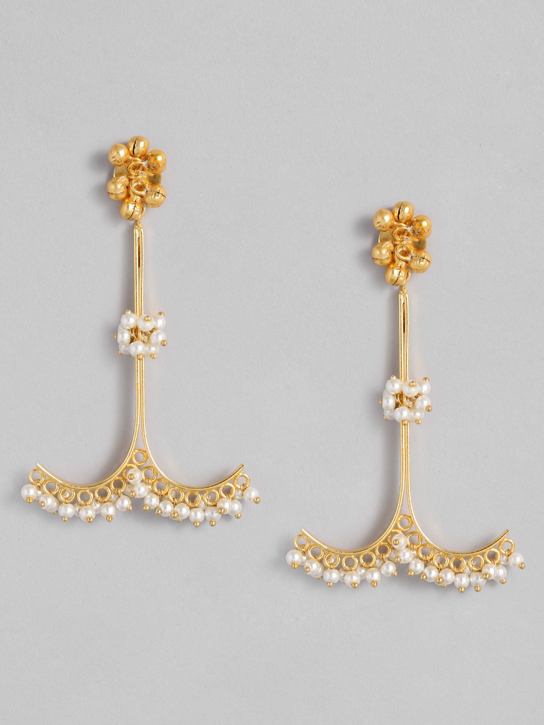 

MIDASKART Gold-Toned & White Contemporary Drop Earrings